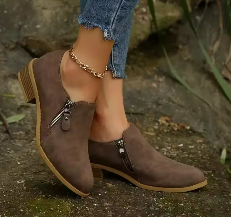 Suede Look Ankle Boots with Zip Closure and Cushioned Insole