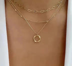 Vintage-Style Layered Chain and Pendant Necklace in Gold Colour