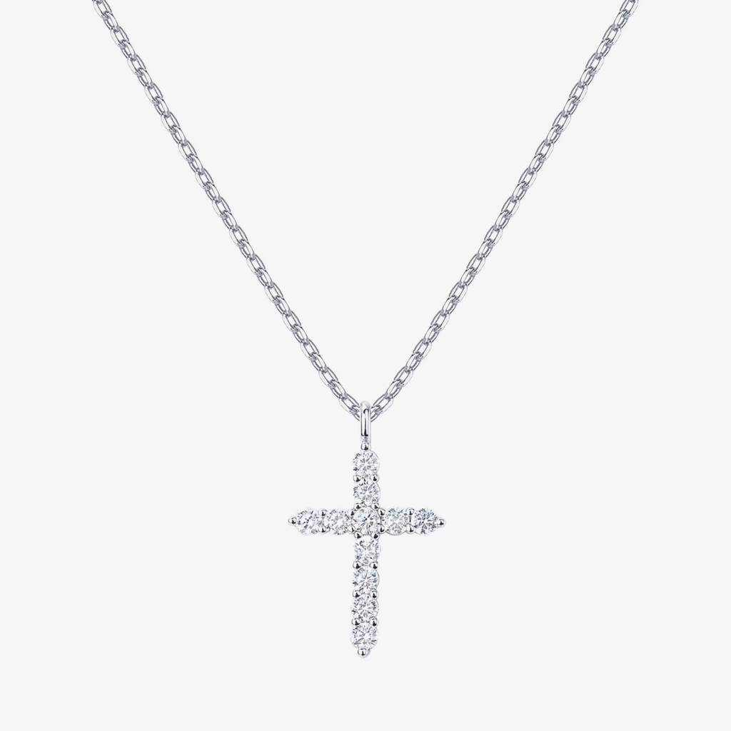 Halsband med korshänge i tre metallfärger att välja mellan