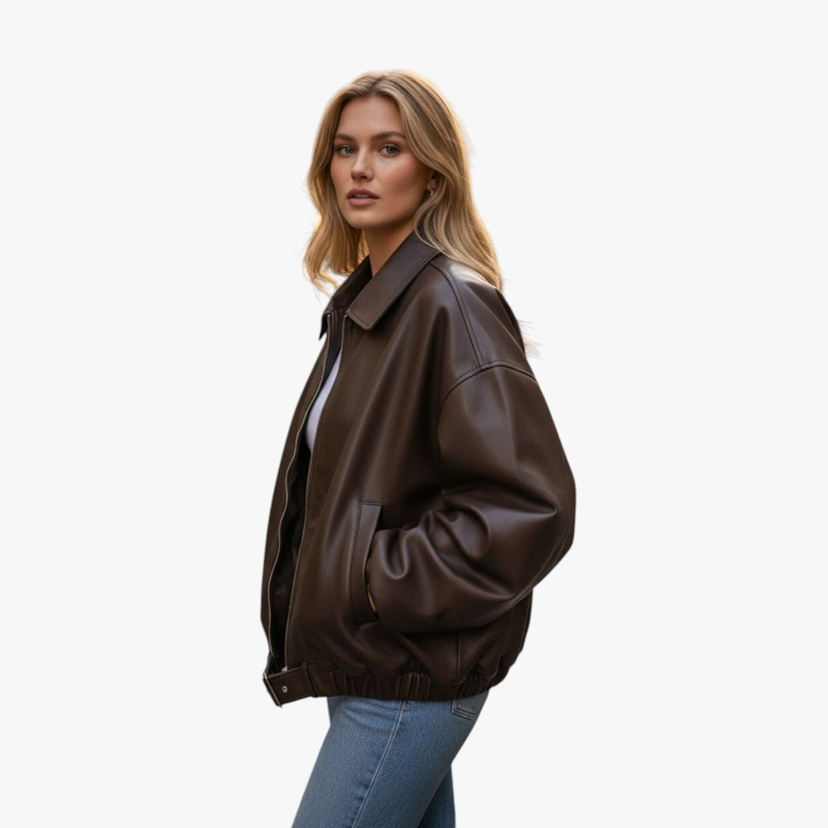 Belted Short Leather Jacket with Tailored Fit