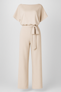 Wide-Leg Jumpsuit with Waist Belt and Draped Sleeves