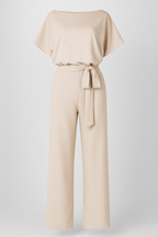 Wide-Leg Jumpsuit with Waist Belt and Draped Sleeves
