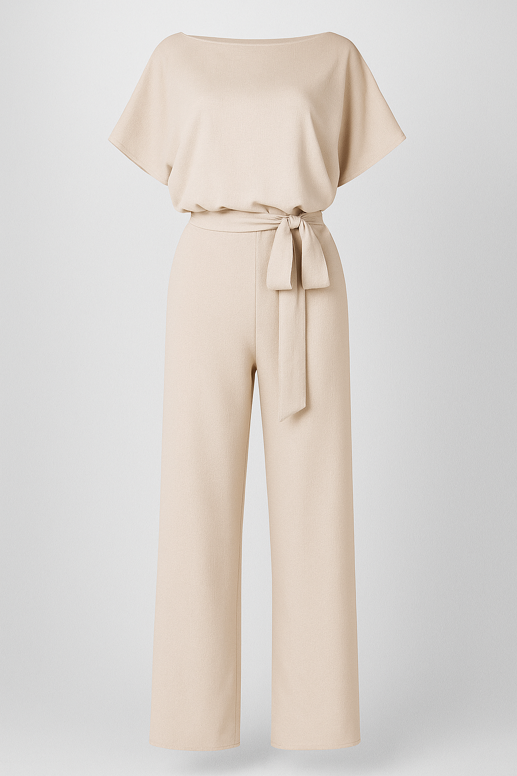 Wide-Leg Jumpsuit with Waist Belt and Draped Sleeves