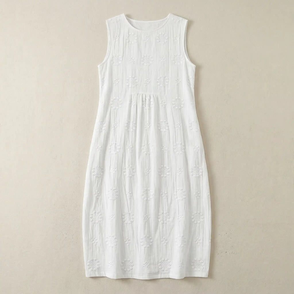 Vestido oversize sin mangas con delicados bordados