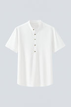 Camisa de lino de manga corta con cuello mao para hombre