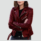 Chaqueta motera efecto piel con cremallera asimétrica