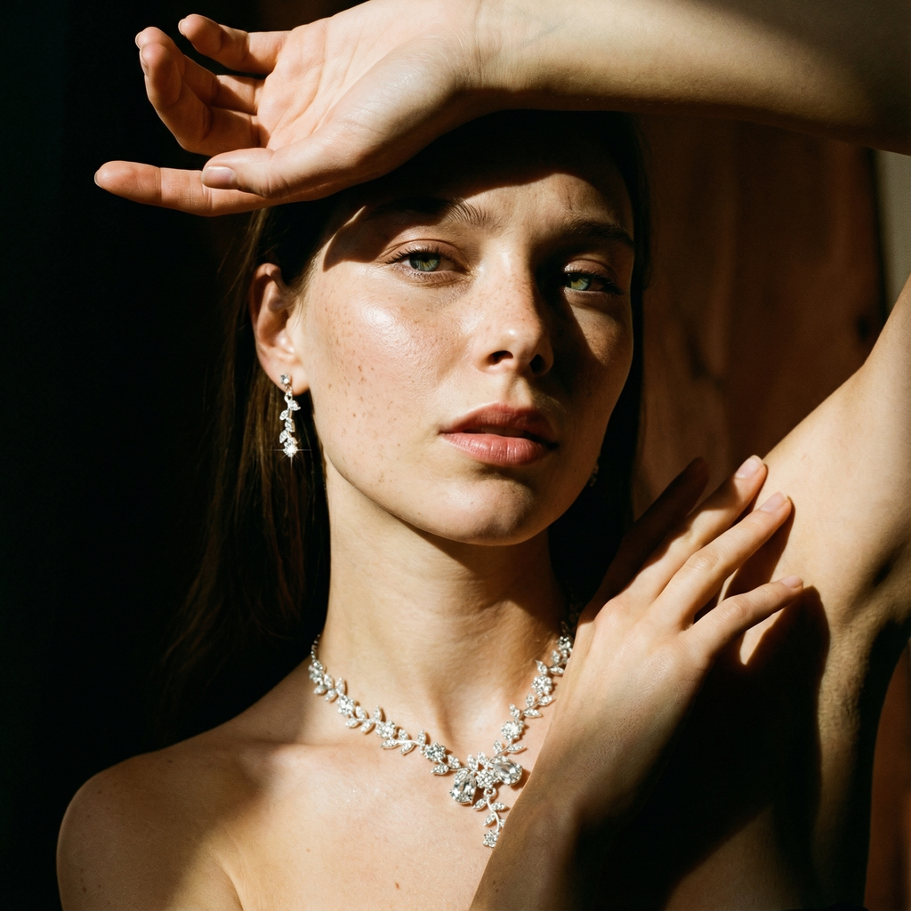 Halsband- och örhängesset i kristall med blommiga detaljer