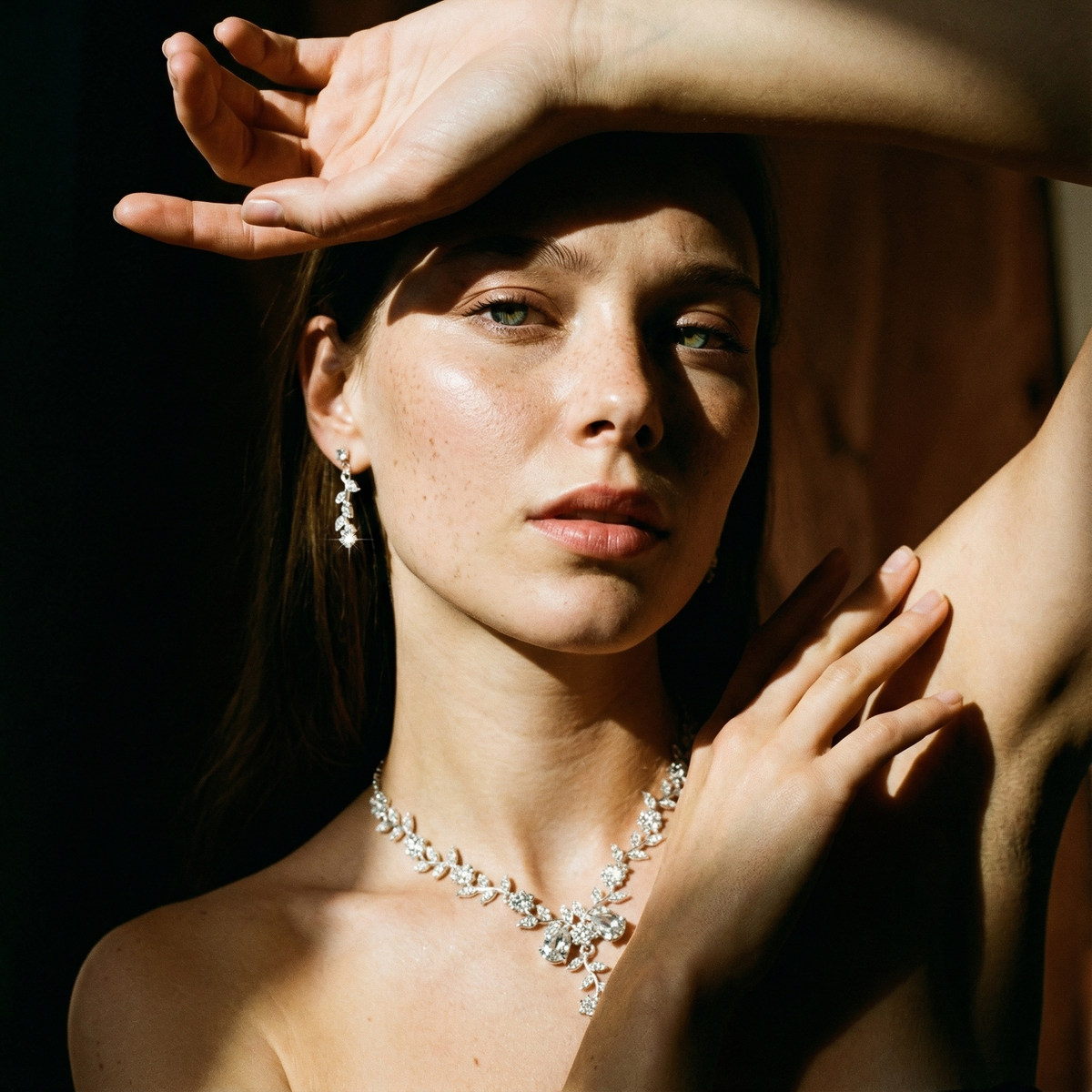 Crystal Necklace and Earring Set with Floral Detailing
