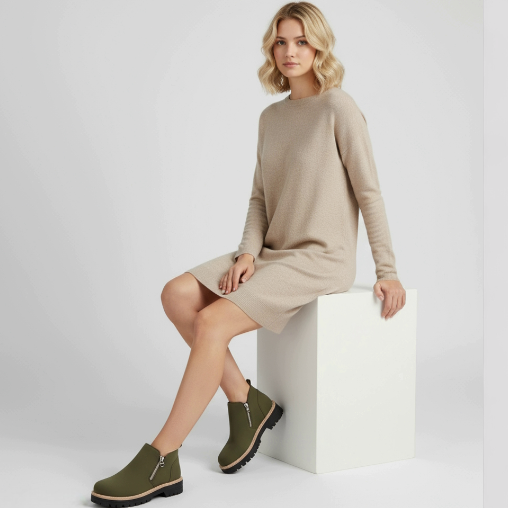 Water-Resistant Round-Toe Ankle Boots with Zip
