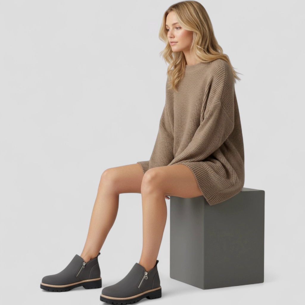 Water-Resistant Round-Toe Ankle Boots with Zip