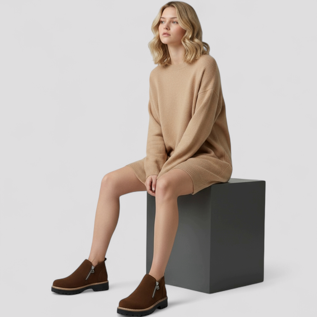 Water-Resistant Round-Toe Ankle Boots with Zip