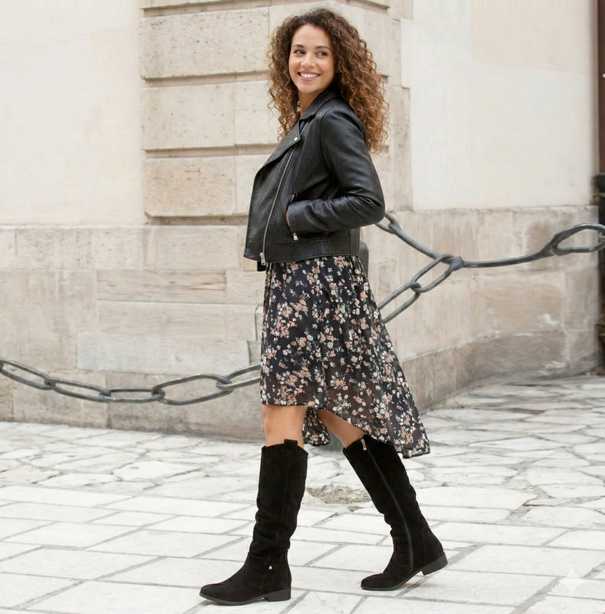Knähöga boots i slouchy modell med låg blockklack