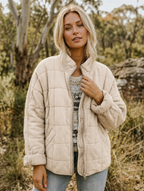 Quilted Jacket with Zip Front and Stand Collar