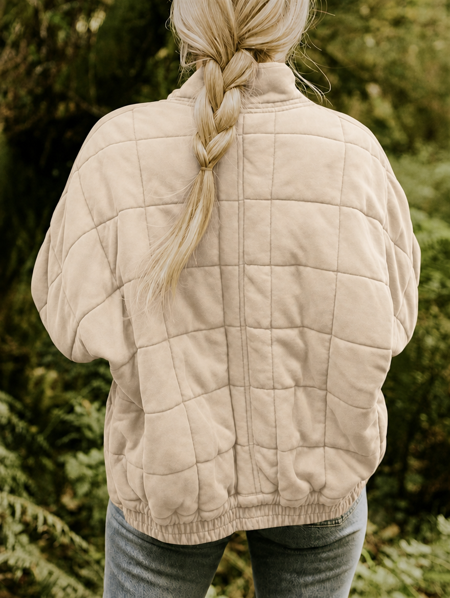 Quilted Jacket with Zip Front and Stand Collar