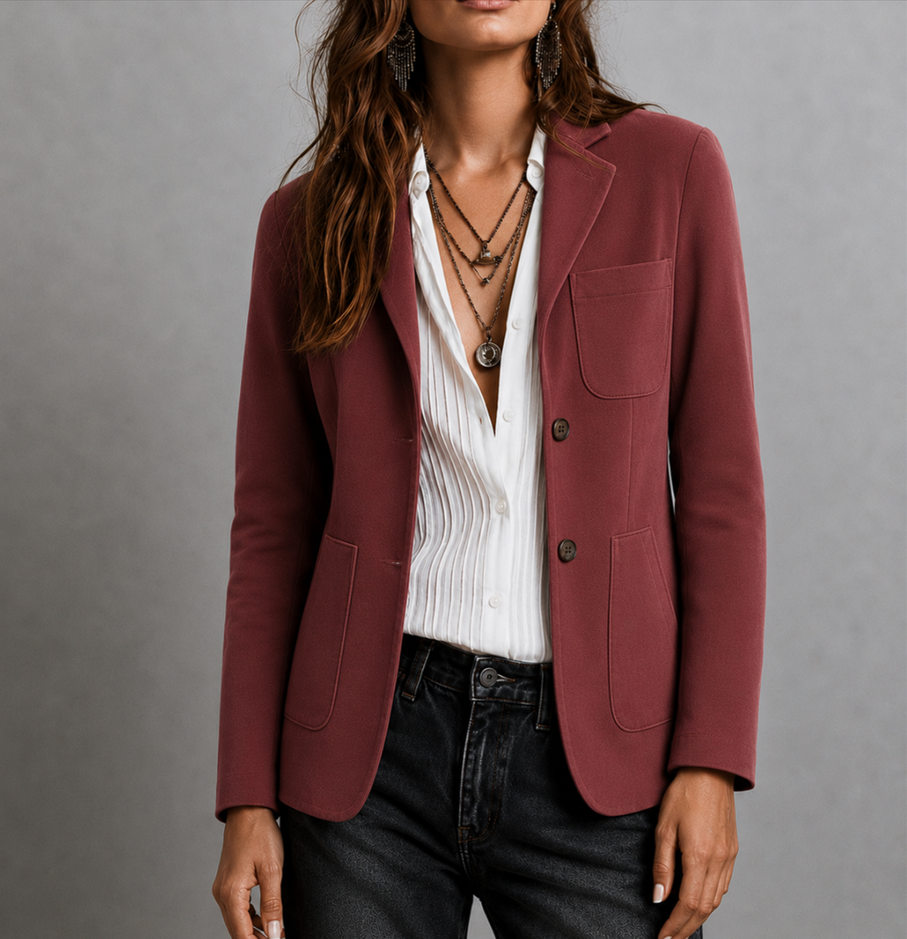 Suede Look Jacket with Notch Lapel and Patch Pockets