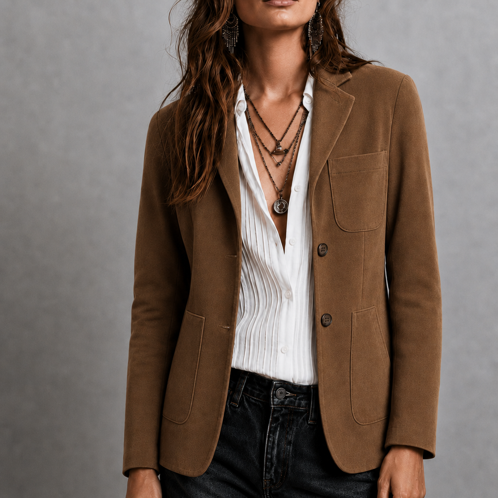Suede Look Jacket with Notch Lapel and Patch Pockets