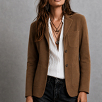 Suede Look Jacket with Notch Lapel and Patch Pockets