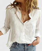 Cotton Linen Button Down Blouse with Relaxed Fit