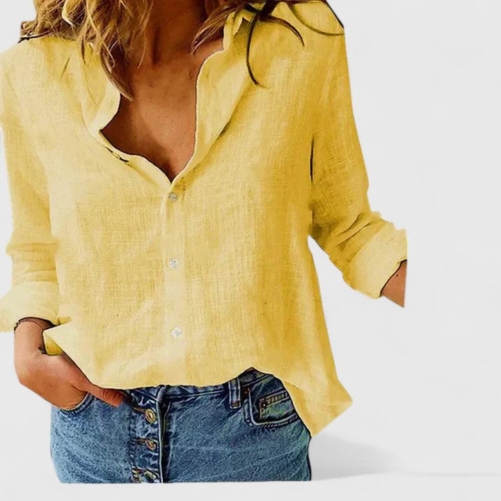 Cotton Linen Button Down Blouse with Relaxed Fit