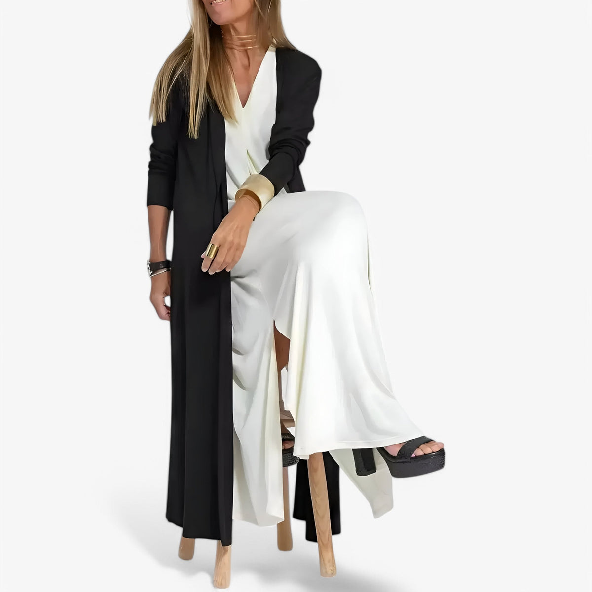 Long Dress and Cardigan Two-Piece Outfit