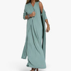 Long Dress and Cardigan Two-Piece Outfit