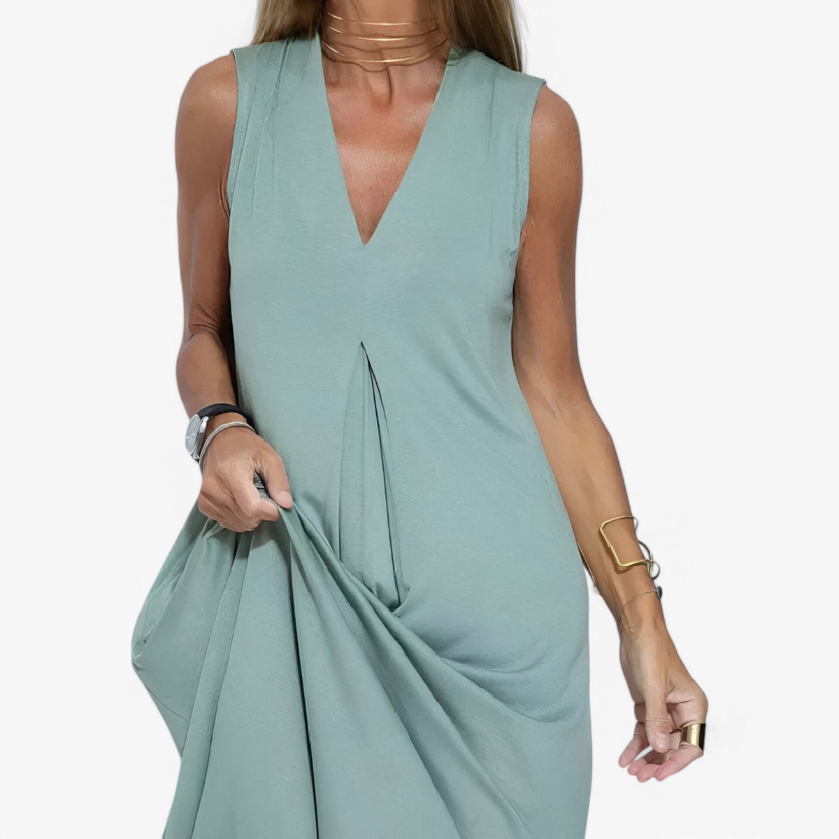 Long Dress and Cardigan Two-Piece Outfit