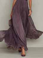 Vestido largo con ribete de encaje, cintura fruncida y manga corta